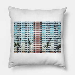 Multi-colored Building Pattern With Palm Trees - Aesthetic Pillow