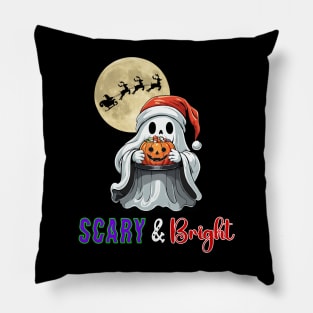 Scary and Bright | Chibi Halloween Ghost in a Santa Hat Pillow