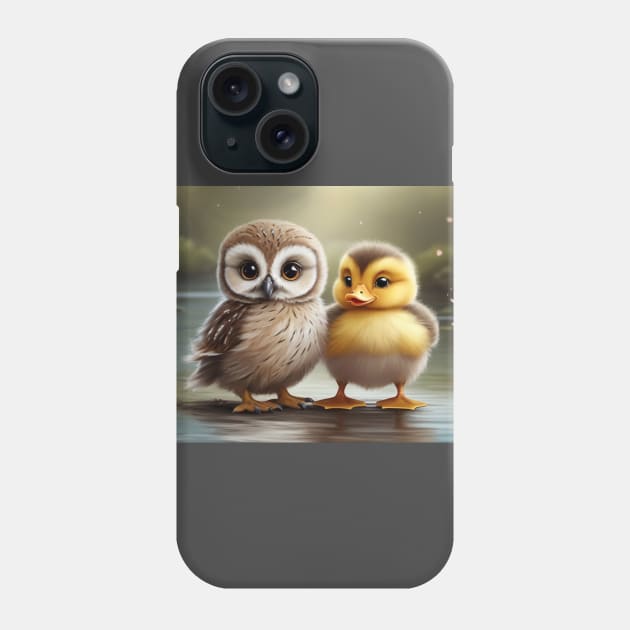 Cute Baby Owl and Baby Yellow Duck Best Friends. Phone Case by susiesue