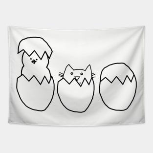 Easter Eggs Cat among the Chickens Outline Tapestry