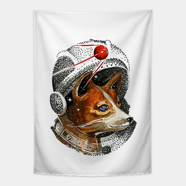 Dogs being man's best friend, The first cosmonaut,  Strelkaa, Space, Galaxy, Universe, Print Art Tapestry by IvanJoh