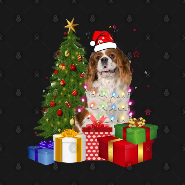 Cavalier King Charles Spaniel Christmas Tree Santa Hat Funny Xmas Gift Dog T-Shirt by CoolTees