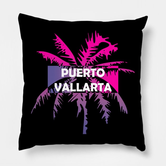 Puerto Vallarta Mexico Neon Tropics Vacation Palm Trees Pillow by FilsonDesigns