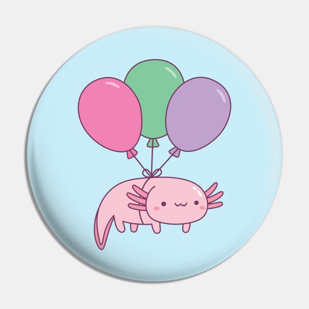 Cute Axolotl and Balloons Pin by rustydoodle