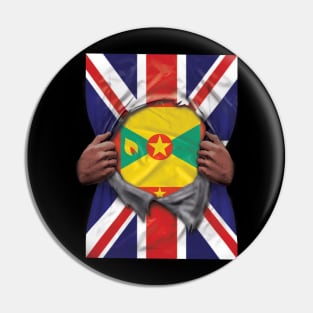 Grenada Flag Great Britain Flag Ripped - Gift for Grenadan From Grenada Pin