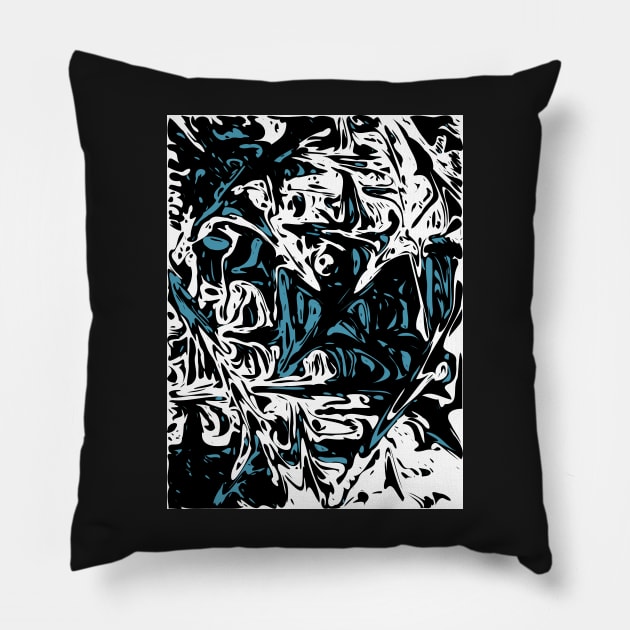 Blue Black White Expressive Abstraction Pillow by SpieklyArt