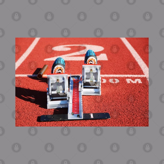 Starting blocks with spikes and a baton by Woodys Designs