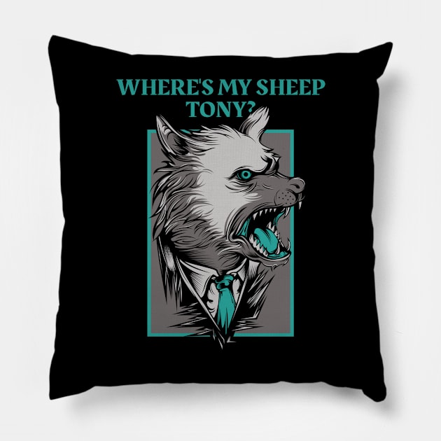 funny mafioso wolf! wolf in clothing! Pillow by Johan13
