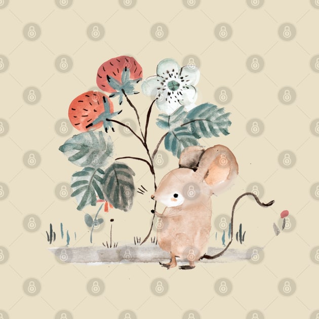 Little mouse and the berry by Petit Faon Prints