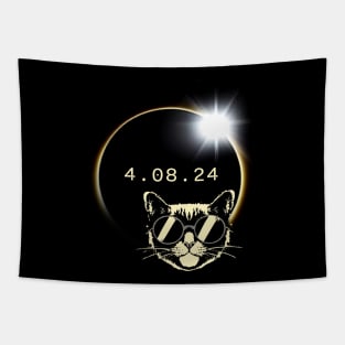 4.08.24 - eclipse 2024 cat funny Tapestry