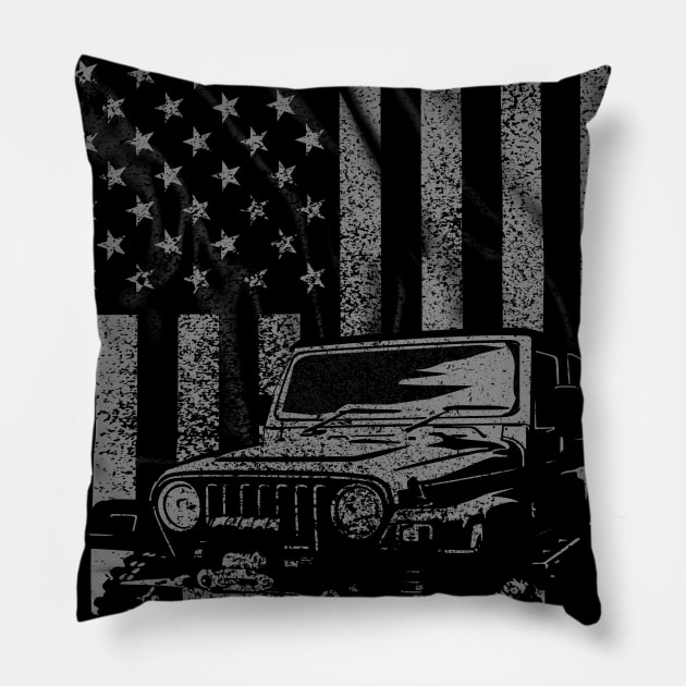 Vintage US Flag Jeeps Shirt - Jeeps Enthusiast T Shirt Pillow by Dailygrind