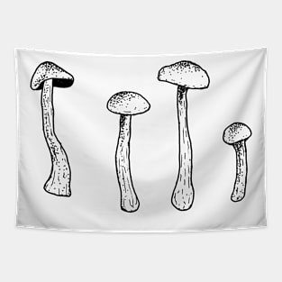 Simple Mushroom Sketch Pen And Ink Artwork Minimal Psychedelic Nature Tapestry