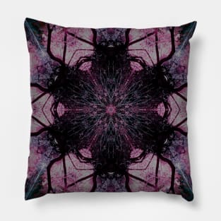 Stunning Pink and Black Textile Pattern With Black Tree Branches Pillow