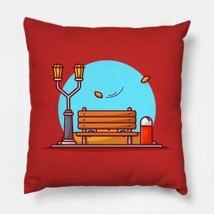 Bench in Park with Street Lamp And Trash Cartoon Vector Icon Illustration Pillow