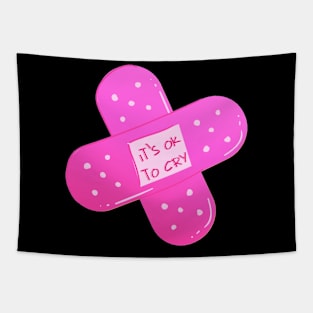 Its Ok To Cry Pink Bandaid Tapestry