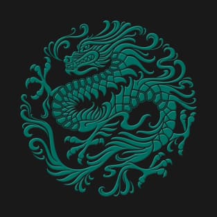 Traditional Teal Blue Chinese Dragon Circle T-Shirt