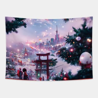 Christmas Snowglobe Wanderlust in Nature Woods Christmas Trees Xmas Lights Holiday Travel Vacation Tapestry