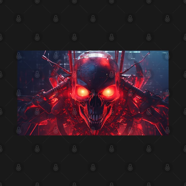 Evil Laughing Cyberpunk Red Neon Skull by Nightarcade