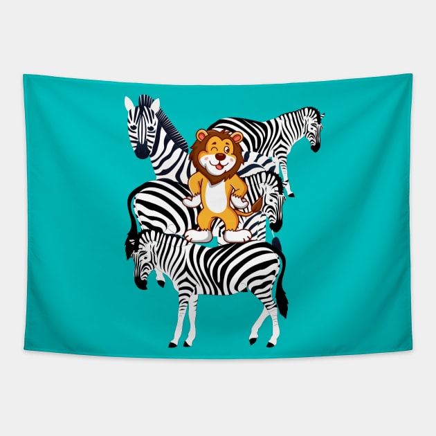 Lion with Zebras Tapestry by DAZu