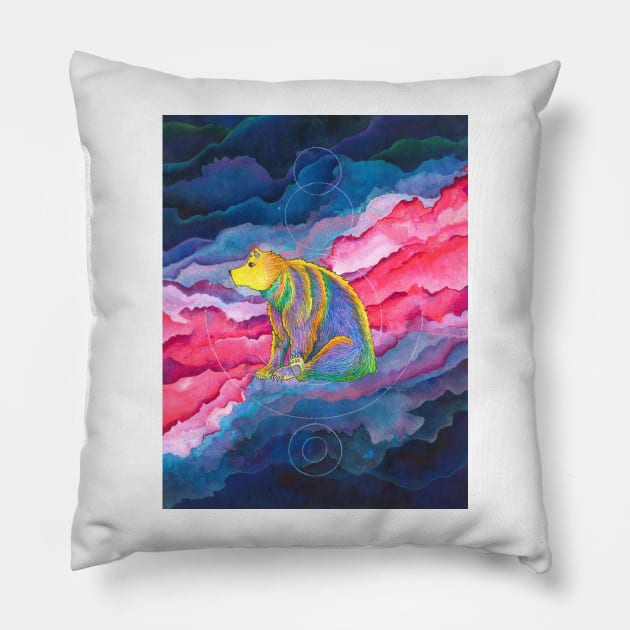 Cosmic trippy rainbow bear astral projection inspired Pillow by fun chaos amy