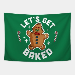 Let's Get Baked Gingerbread Man Funny Christmas Cookie Xmas Tapestry