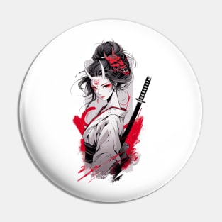 Beautiful girl with horns,  katana,Asian drawing Pin