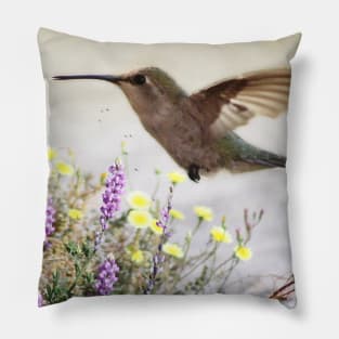 Hummingbird and Wildflowers Fine Art Pillow