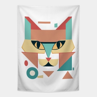 Geometric Cat Face Abstract Tapestry