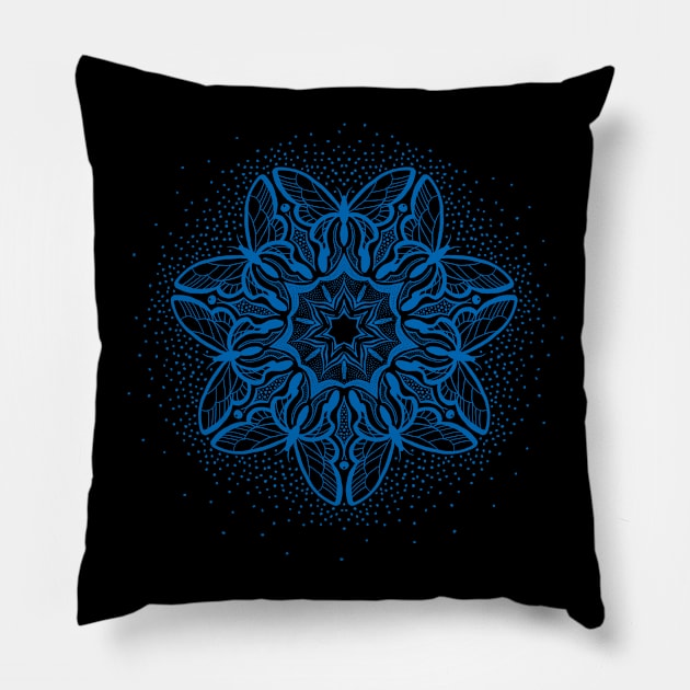 Symmetric Butterflies - Mandala Design - blu Pillow by PacPrintwear8