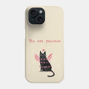 Happy valentines black cat. Cute cat and red hearts. Phone Case