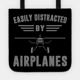 Easily Distracted By Airplanes Shirt Retro Airplane Pilot Funny Tote