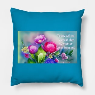 A good fortune matra with watercolor flowers Pillow