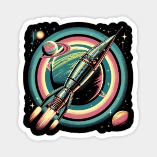 Galactic Space Travel Voyage: Retro Rocket's Stellar Journey Magnet