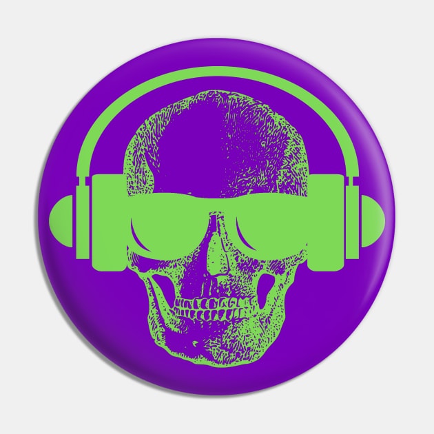Skull And Phones, Green Pin by Cup Of Joe, Inc.