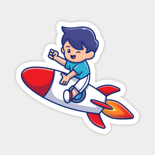 Cute Kid Riding Rocket Magnet