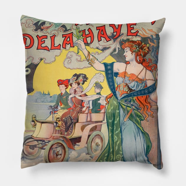 Automobiles Delahaye France Vintage Poster 1898 Pillow by vintagetreasure