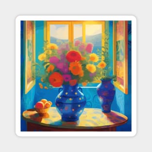 Bright Flowers in a Sunny Window Magnet