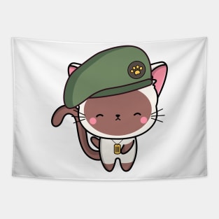 Green Beret White Cat Tapestry