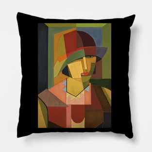 Woman in hat (on black) Pillow