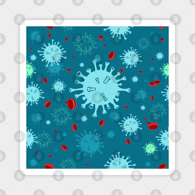 Seamless Pattern Turquoise Virus Disease Magnet by DwiRetnoArt99