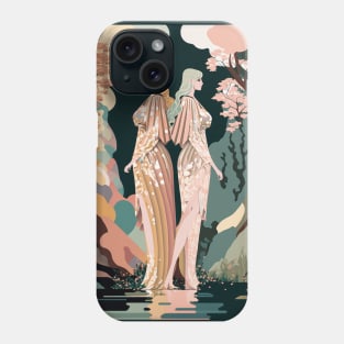 Lovers in the Woods - Two Women Exploring a Beautiful Forest Landscape Phone Case