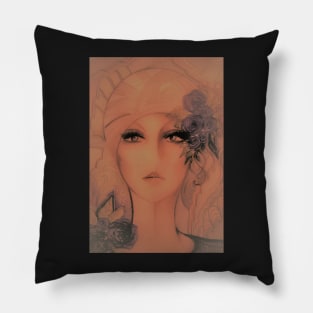 PEACH HAZY 70S GIRL WITH TURBAN DECO POSTER ART PRINT Pillow