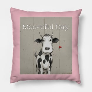 Cartoon Cow Moo-tiful Day Pillow