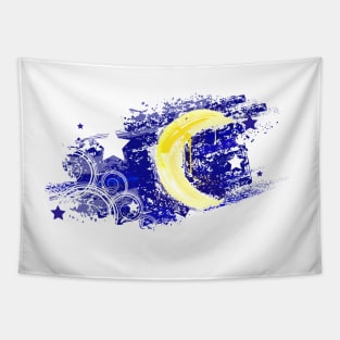 Painted moon in the night sky Tapestry