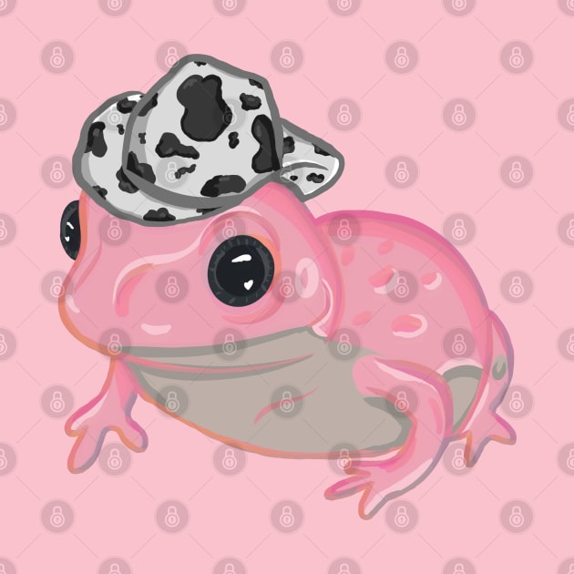 Pink Frog Wearing Cowboy Hat by RoserinArt