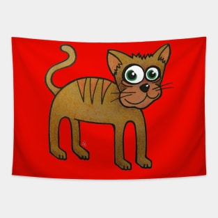 Cartoon Kitty - A Funny Cat with Big Green Eyes Tapestry