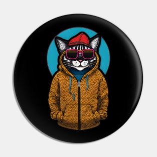 Cute Cartoon Cat in Jacket, Cap, and Sunglasses 6 Pin