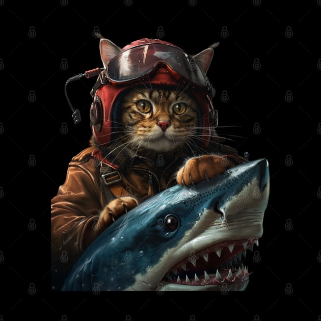 Cat Riding Shark Whiskered Safari by BilodeauBlue