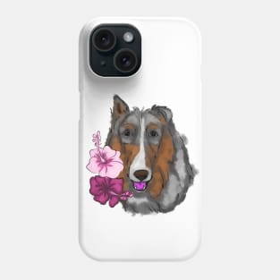 Rough collie with hibiscus flowers Phone Case