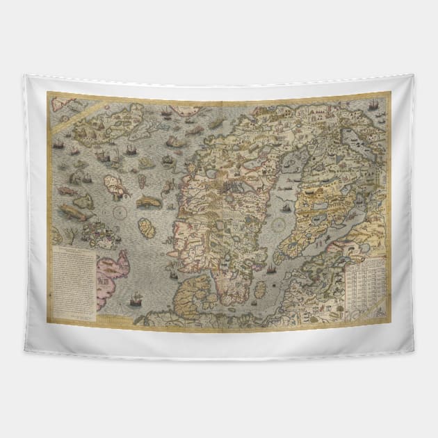 Old Sea Map of Scandinavia Tapestry by RosaliArt